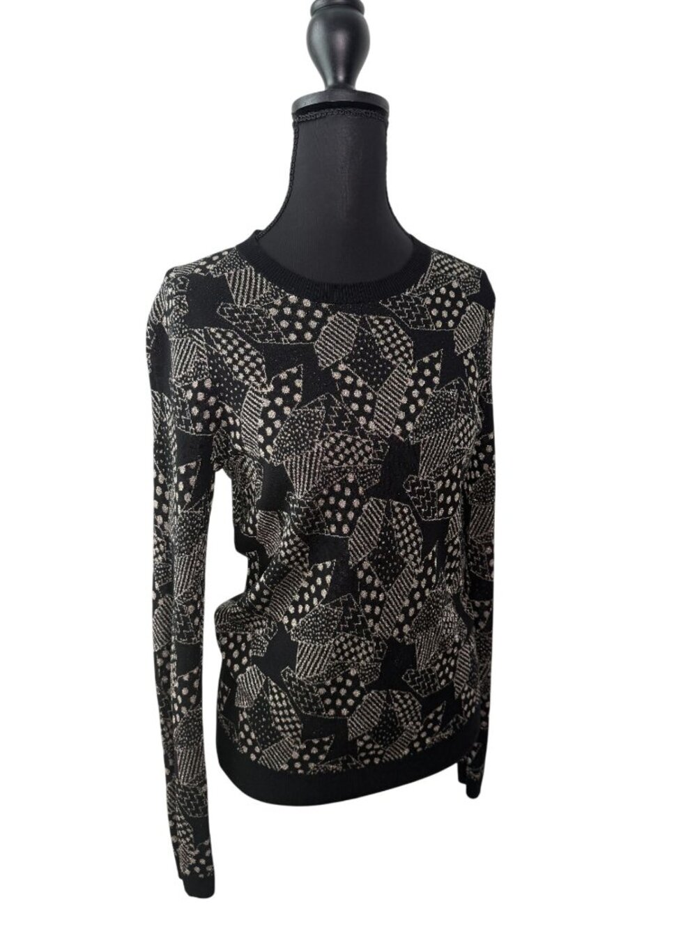 The Kooples Lightweight Crewneck Sweater Abstract Geometric Metallic Size S Edgy